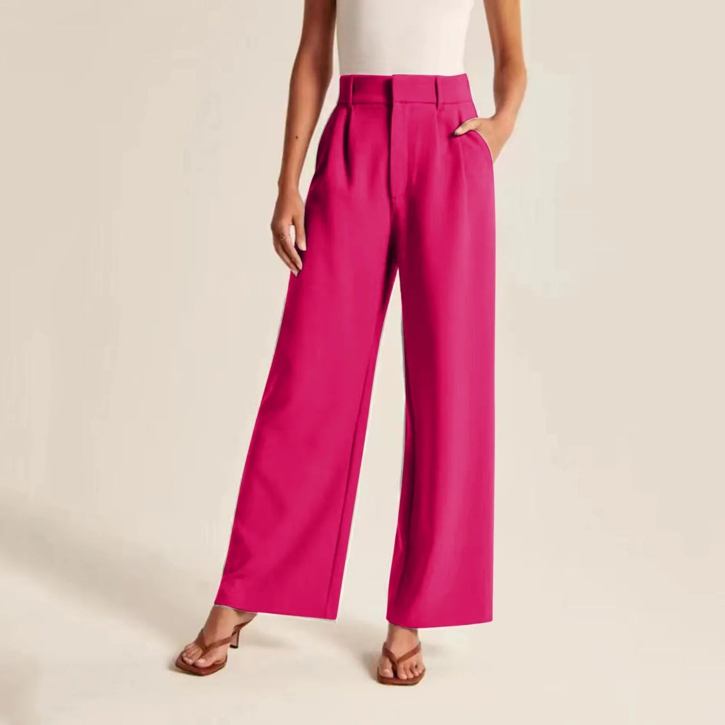 Image of Dames High Waist Wijde Pijpen Broek
