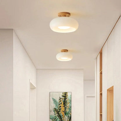 Elara Haus Flush Mount Ceiling Light - Wood and Glass LED Ceiling Lights 3
