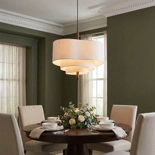 Elara Haus Pendant Lamp - Fabric Shade Kitchen Pendant Lighting Walnut Finish