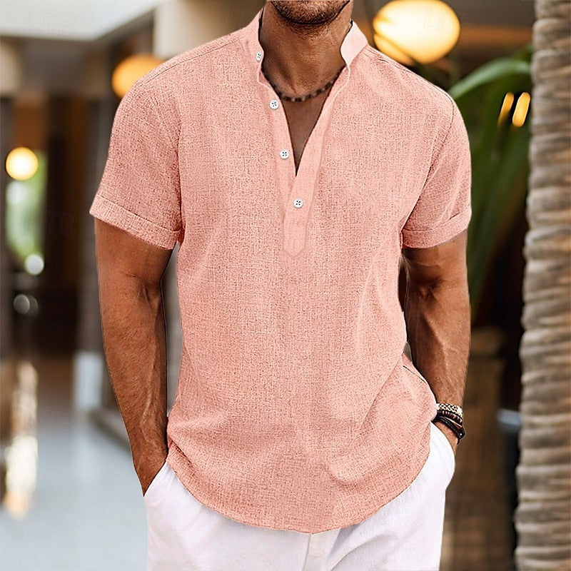 Image of Arthur | Heren Henley Casual Shirt met Korte Mouwen