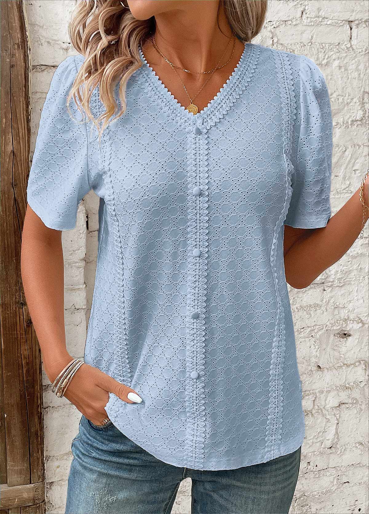 Image of Dames Blouse met Korte Mouwen en Knoopsluiting