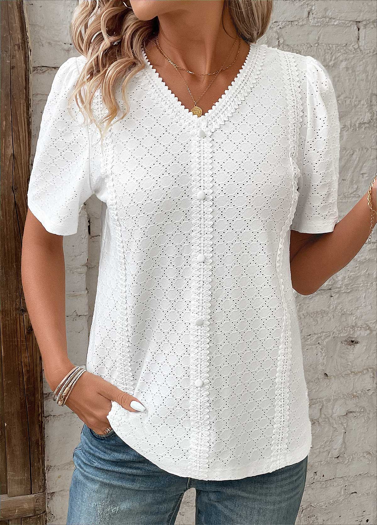 Image of Dames Blouse met Korte Mouwen en Knoopsluiting