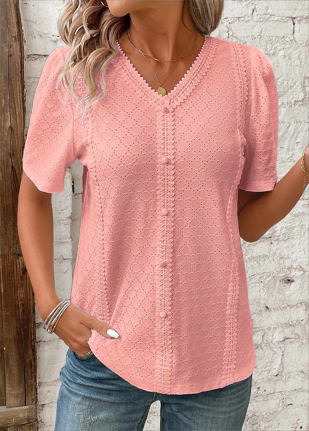 Image of Dames Blouse met Korte Mouwen en Knoopsluiting