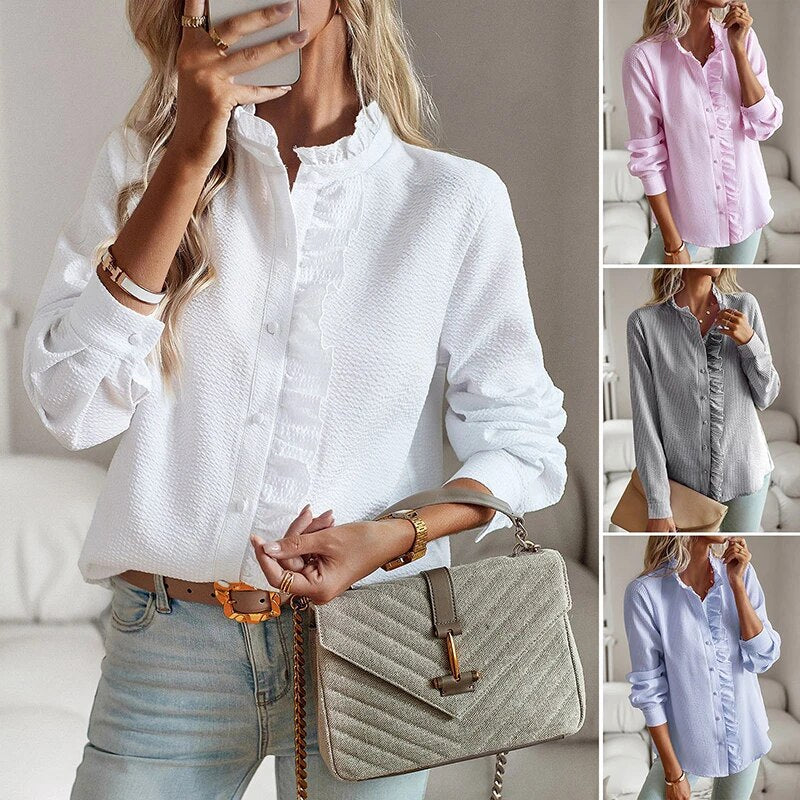 Image of Dames Blouse met Lange Mouwen en Ruches