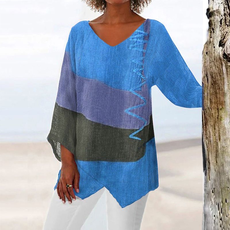 Image of Dames Color Block Blouse met Lange Mouwen