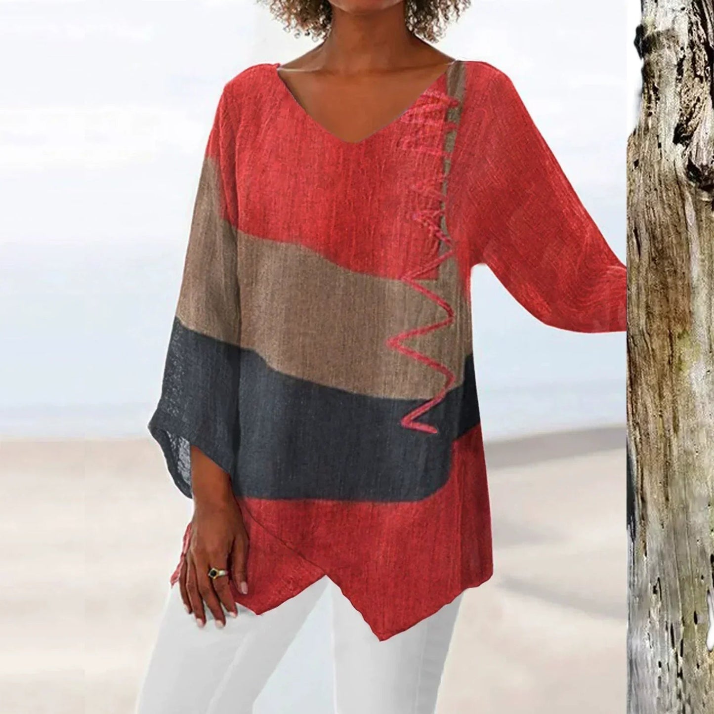 Image of Dames Color Block Blouse met Lange Mouwen