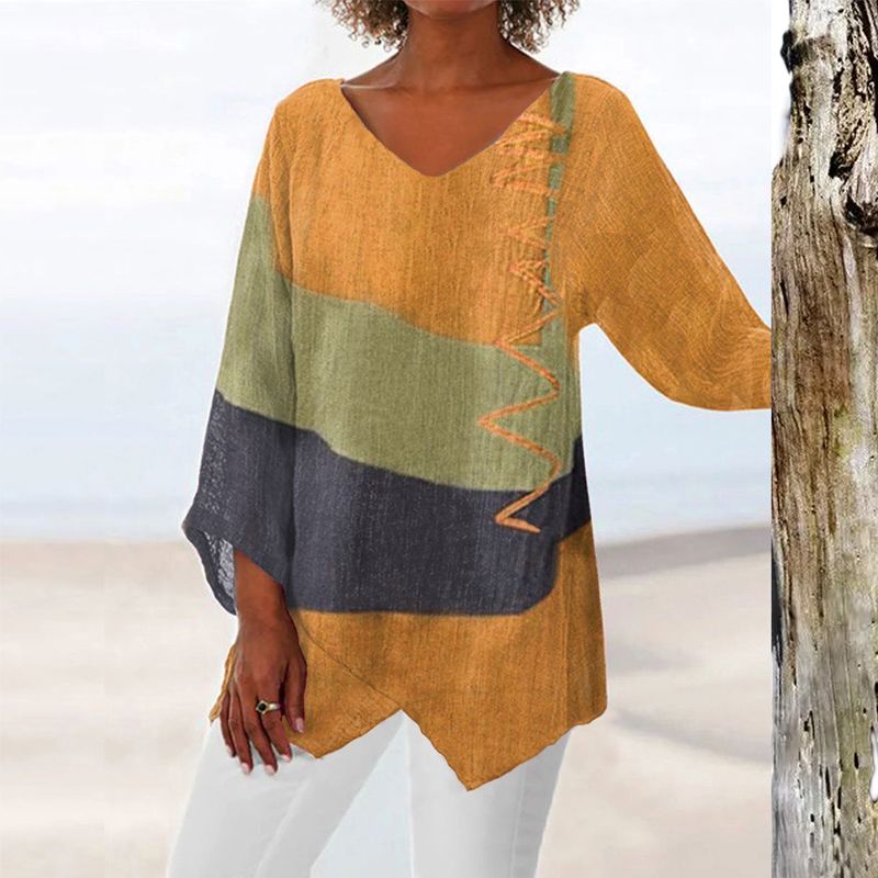 Image of Dames Color Block Blouse met Lange Mouwen