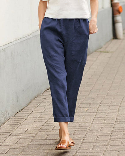 Image of Dames Cropped Broek met Elastische Taille