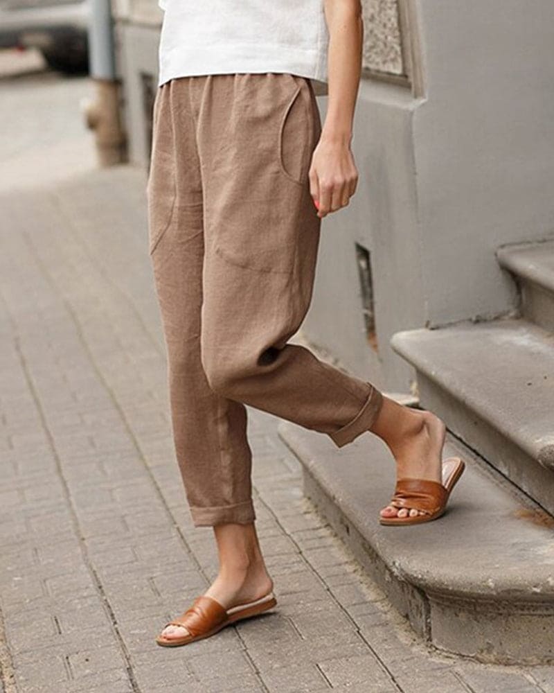 Image of Dames Cropped Broek met Elastische Taille