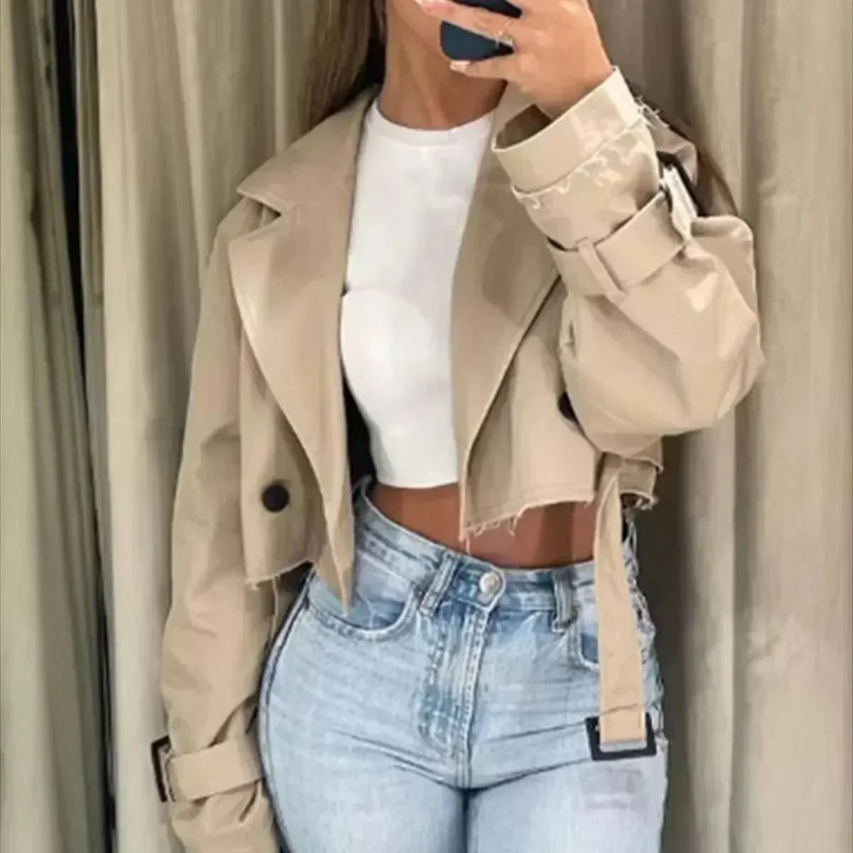 Image of Dames Cropped Jas met Riem