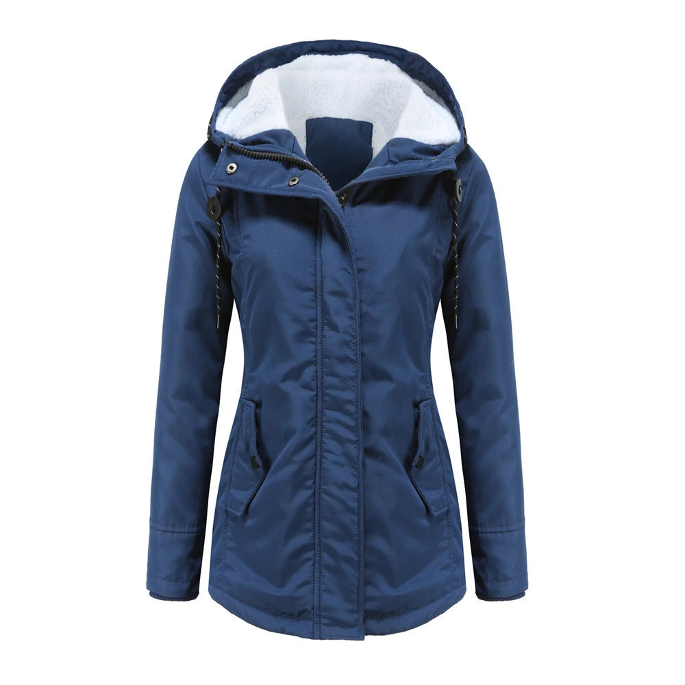 Image of Dames Fleecegevoerde Lange Jas met Capuchon