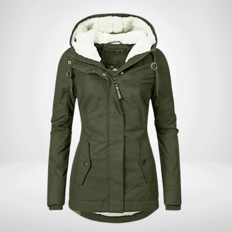 Image of Dames Fleecegevoerde Lange Jas met Capuchon