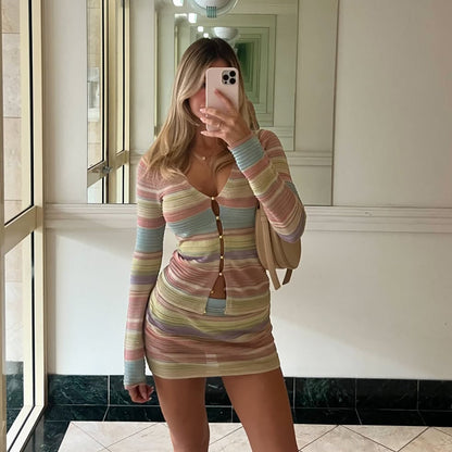 Image of Dames Gestreept Mini Rok Set