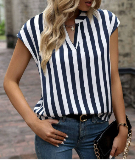 Image of Dames Gestreept Mouwloze Blouse