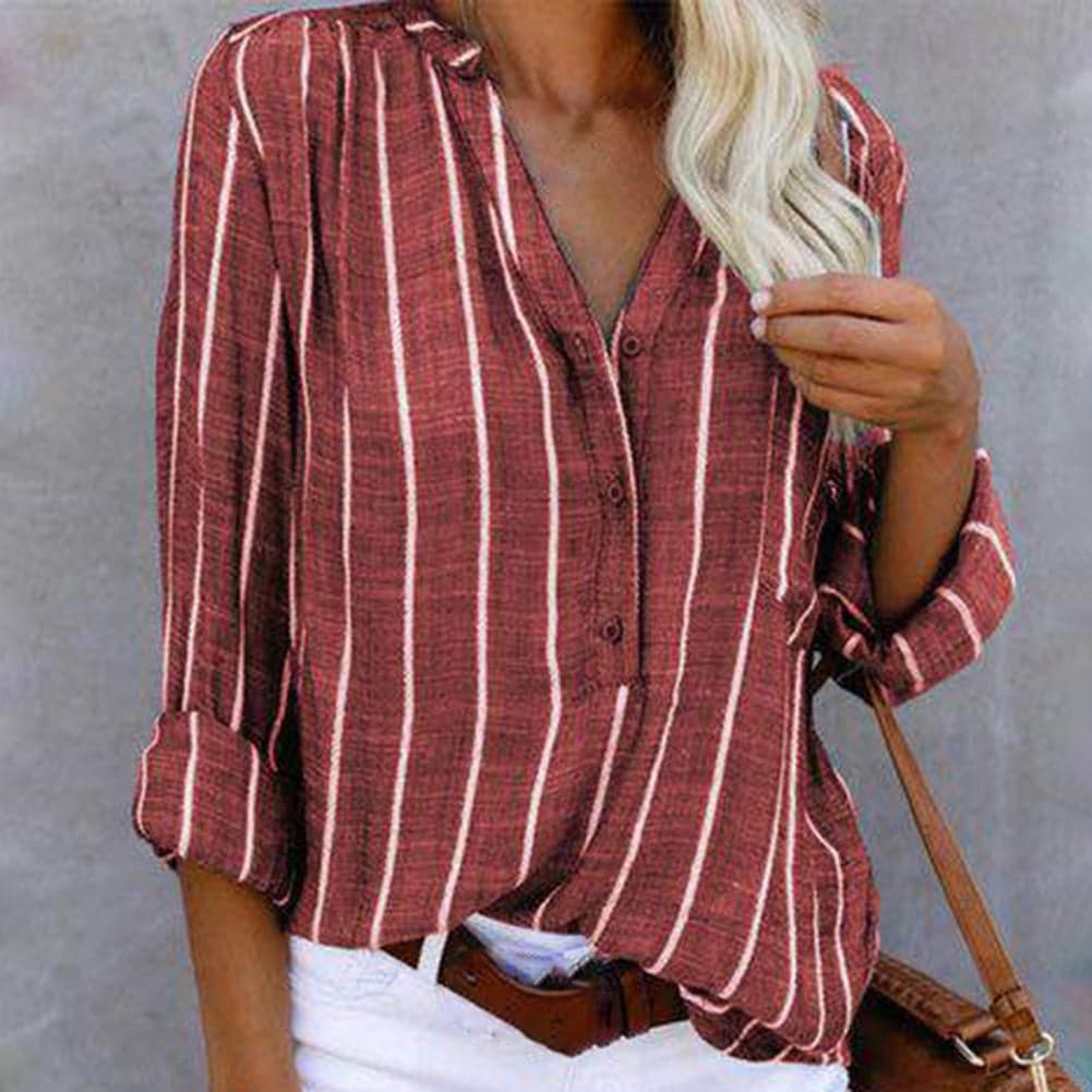 Image of Dames gestreepte blouse met lange mouwen