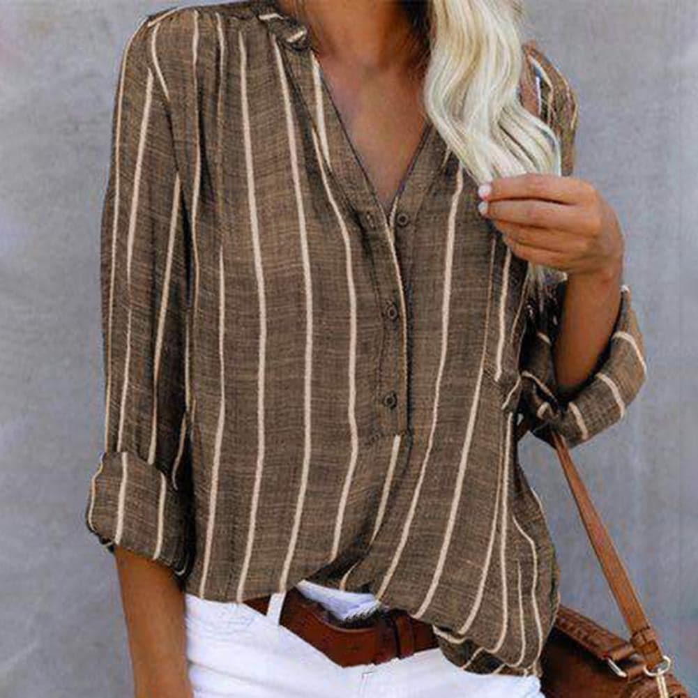 Image of Dames gestreepte blouse met lange mouwen