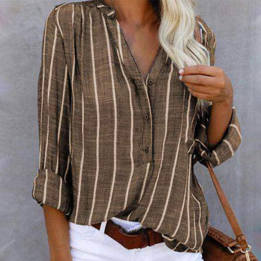 Image of Dames gestreepte blouse met lange mouwen