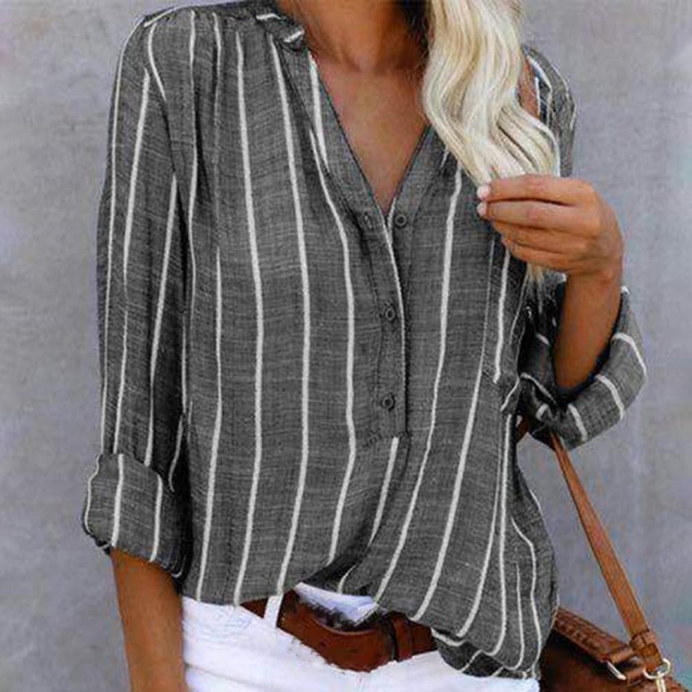 Image of Dames gestreepte blouse met lange mouwen