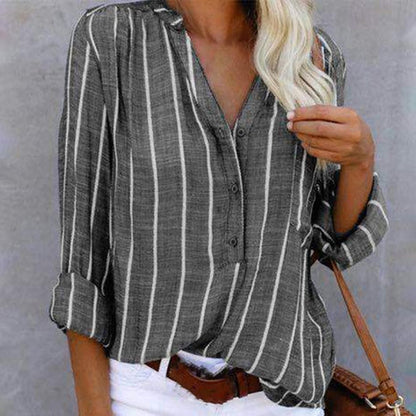 Image of Dames gestreepte blouse met lange mouwen
