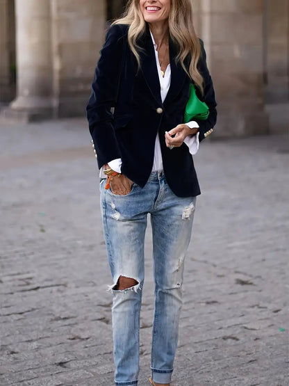 Image of Dames Getailleerde Velvet Blazer