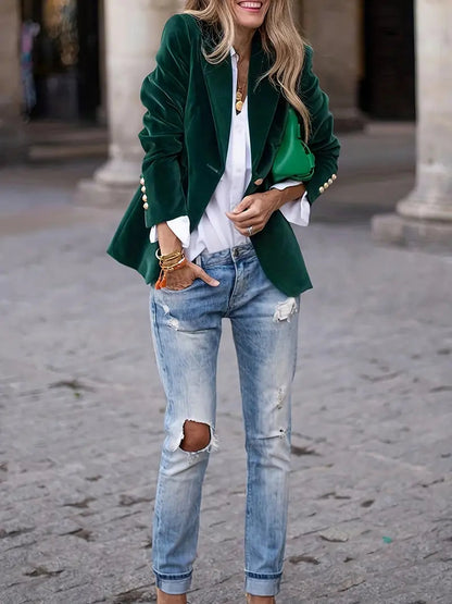 Image of Dames Getailleerde Velvet Blazer