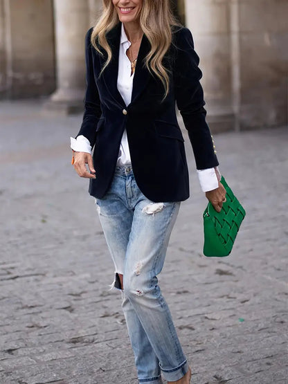Image of Dames Getailleerde Velvet Blazer