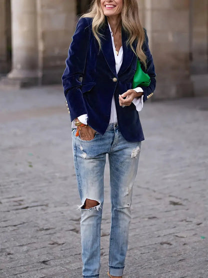 Image of Dames Getailleerde Velvet Blazer