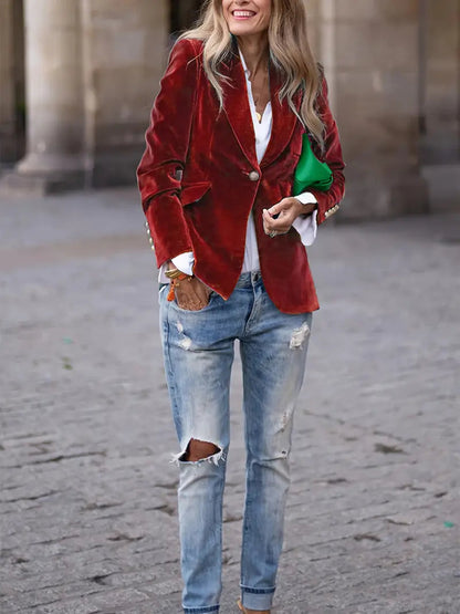 Image of Dames Getailleerde Velvet Blazer