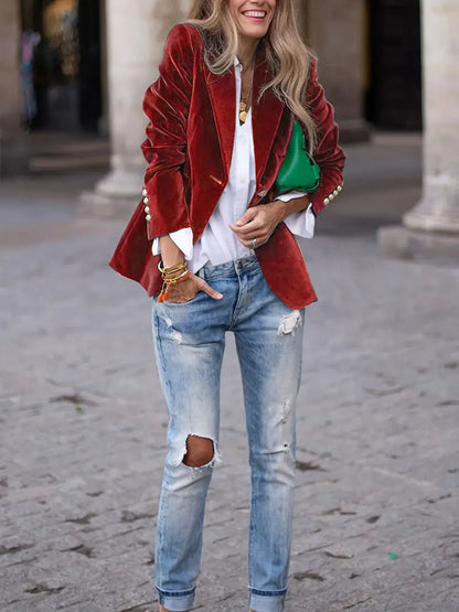 Image of Dames Getailleerde Velvet Blazer