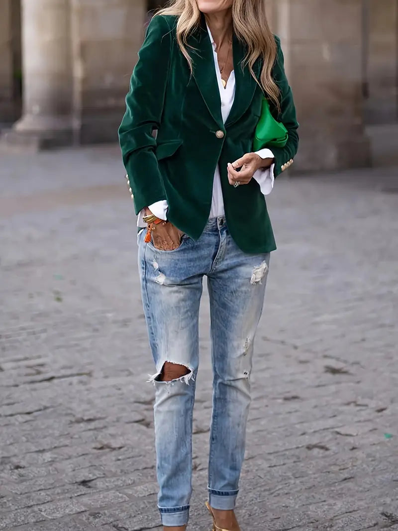 Image of Dames Getailleerde Velvet Blazer