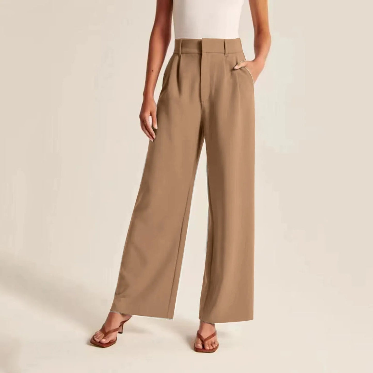 Image of Dames High Waist Wijde Pijpen Broek