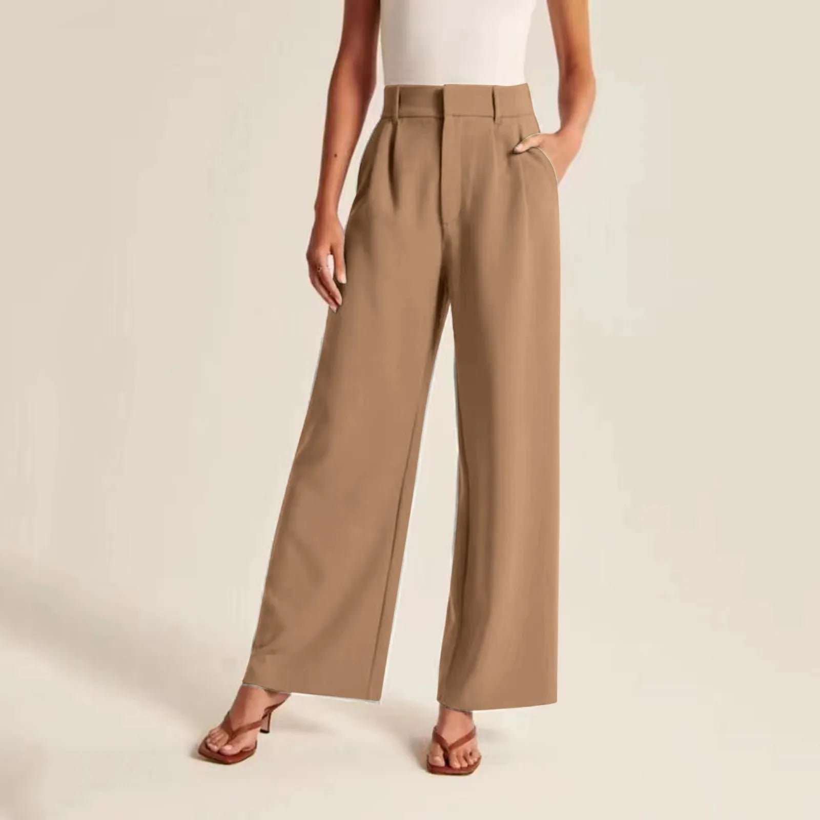 Image of Dames High Waist Wijde Pijpen Broek