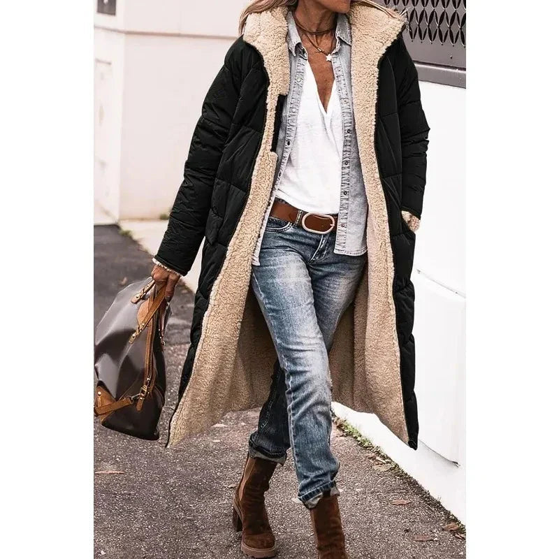 Image of Dames Hooded Longline Puffer Jacket