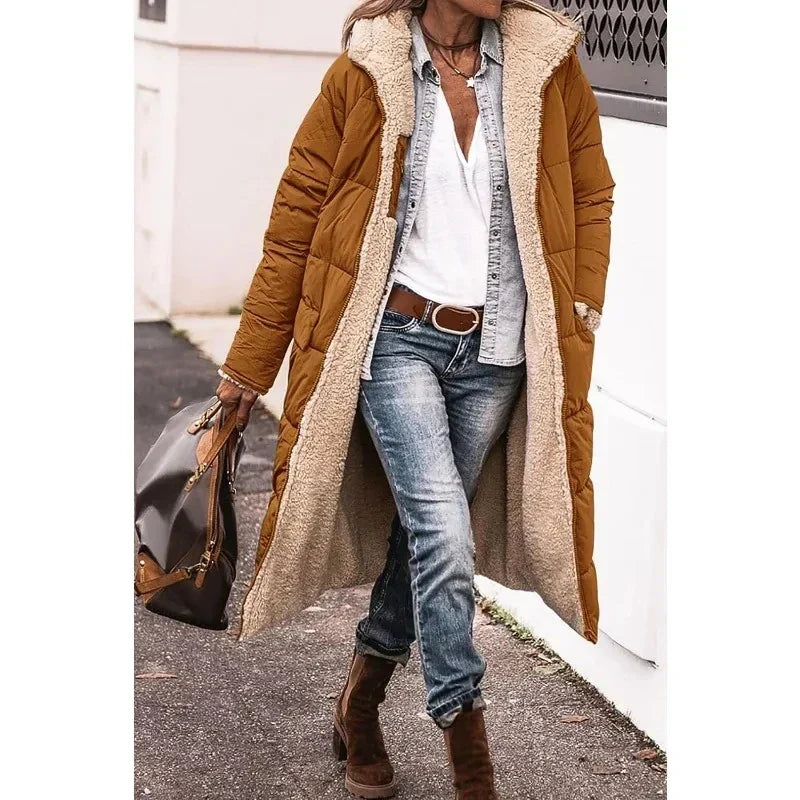 Image of Dames Hooded Longline Puffer Jacket