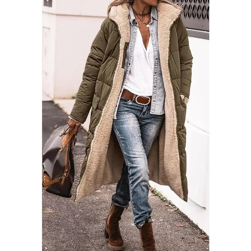 Image of Dames Hooded Longline Puffer Jacket