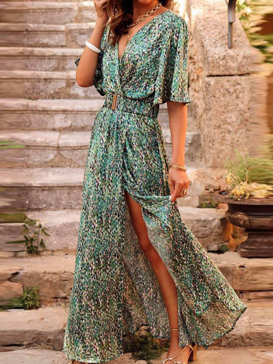 Image of Dames Maxi-wikkeljurk met print