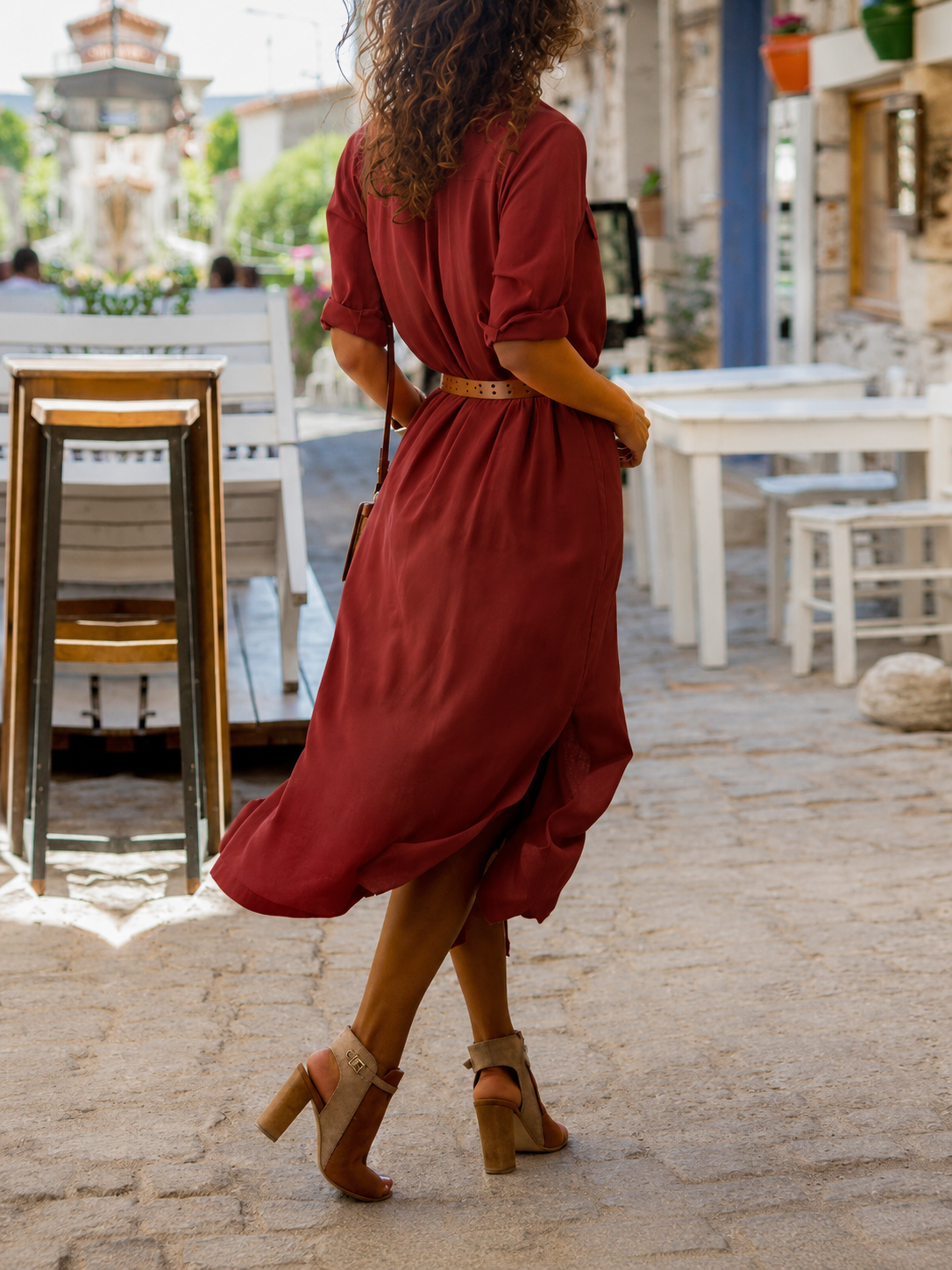 Dames Overhemd Midi Jurk met Riem - Image 1