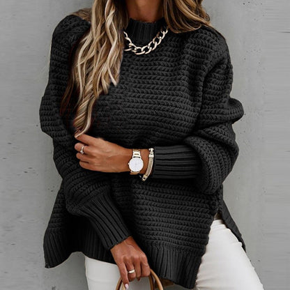 Image of Dames Tuniek Mock Neck Geribbelde Gebreide Trui