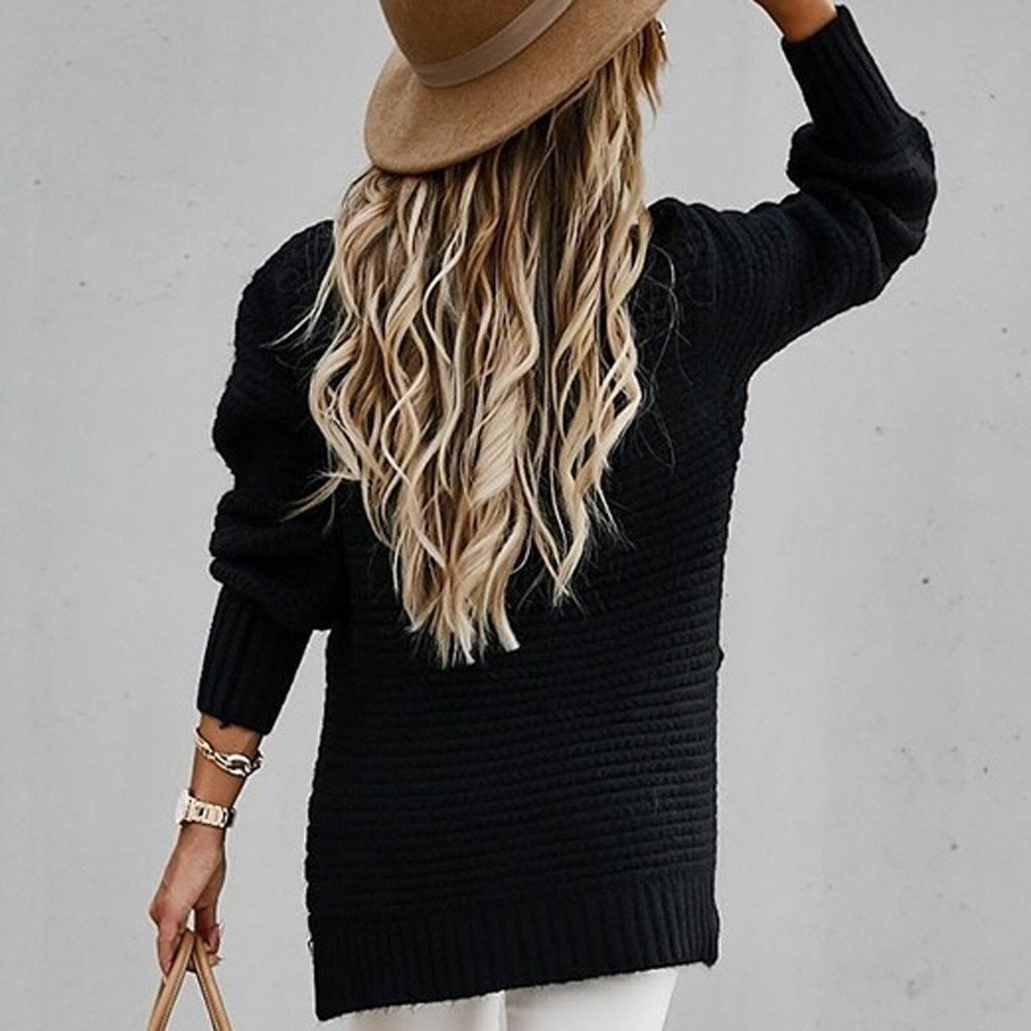 Image of Dames Tuniek Mock Neck Geribbelde Gebreide Trui