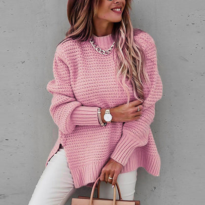 Image of Dames Tuniek Mock Neck Geribbelde Gebreide Trui