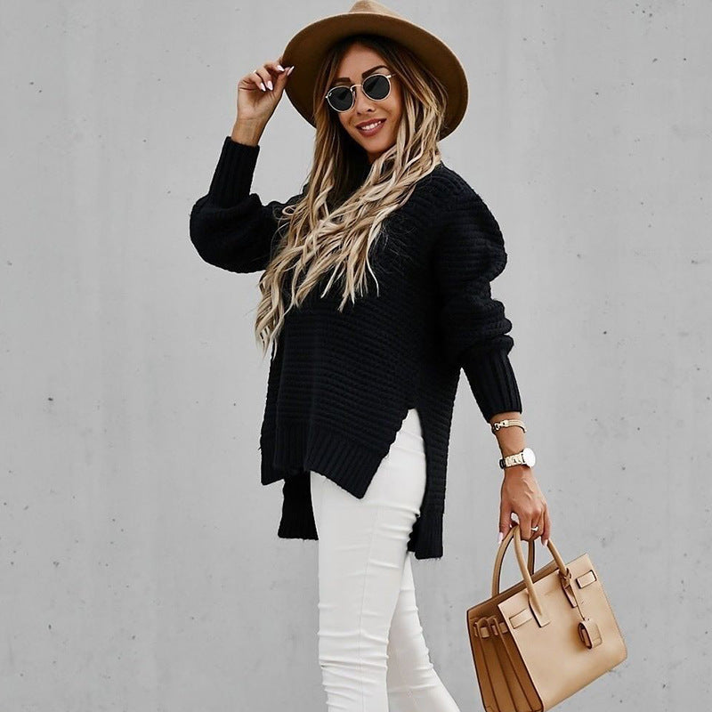 Image of Dames Tuniek Mock Neck Geribbelde Gebreide Trui