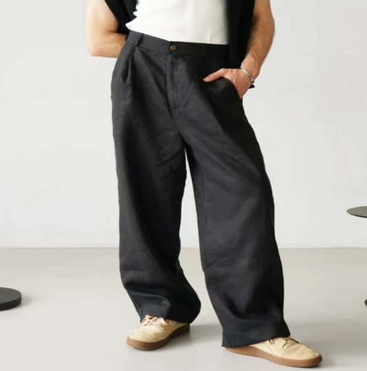 Image of Heren Geplooide Broek met Wijde Pijpen
