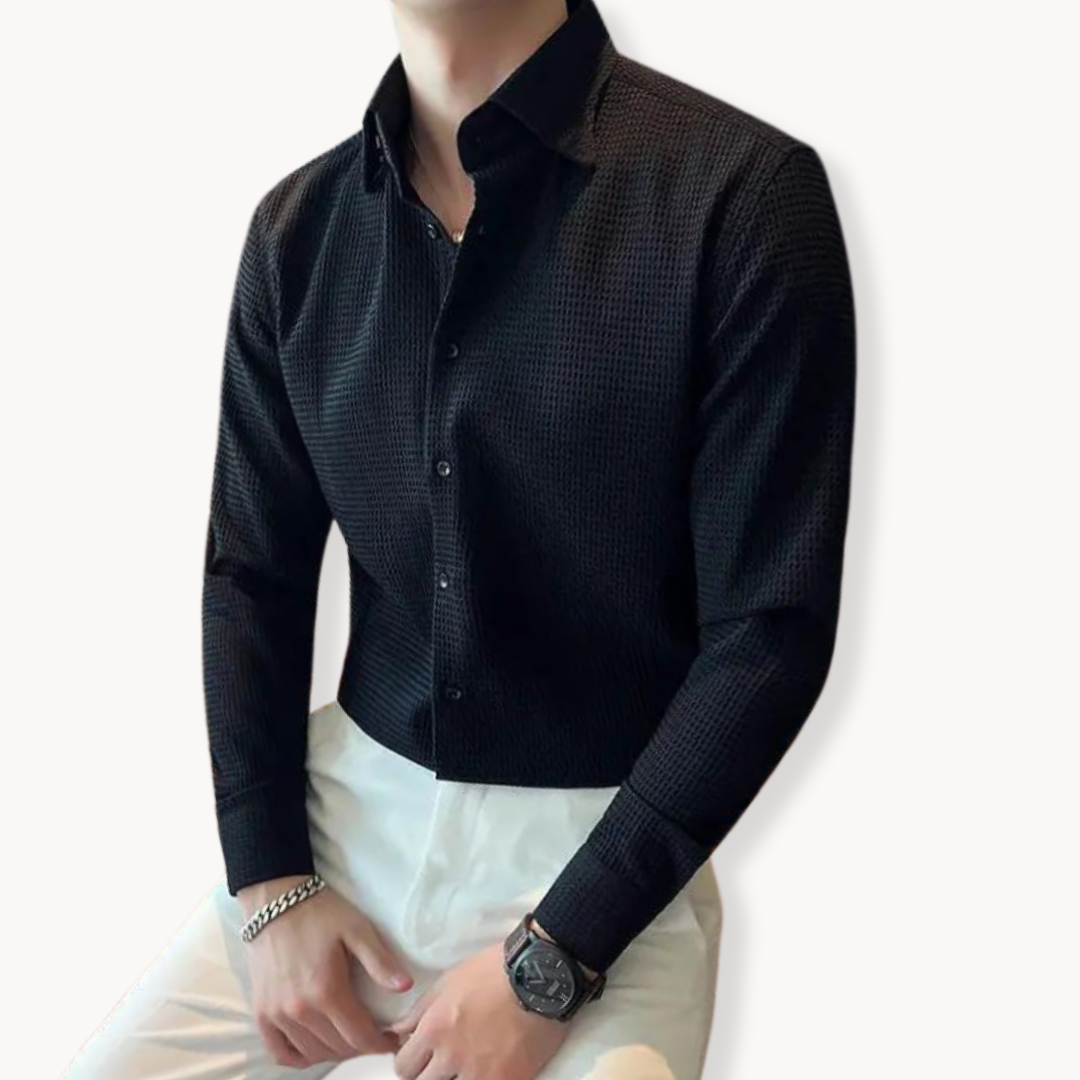 Image of Heren Getextureerd Lange Mouw Button-Down Overhemd