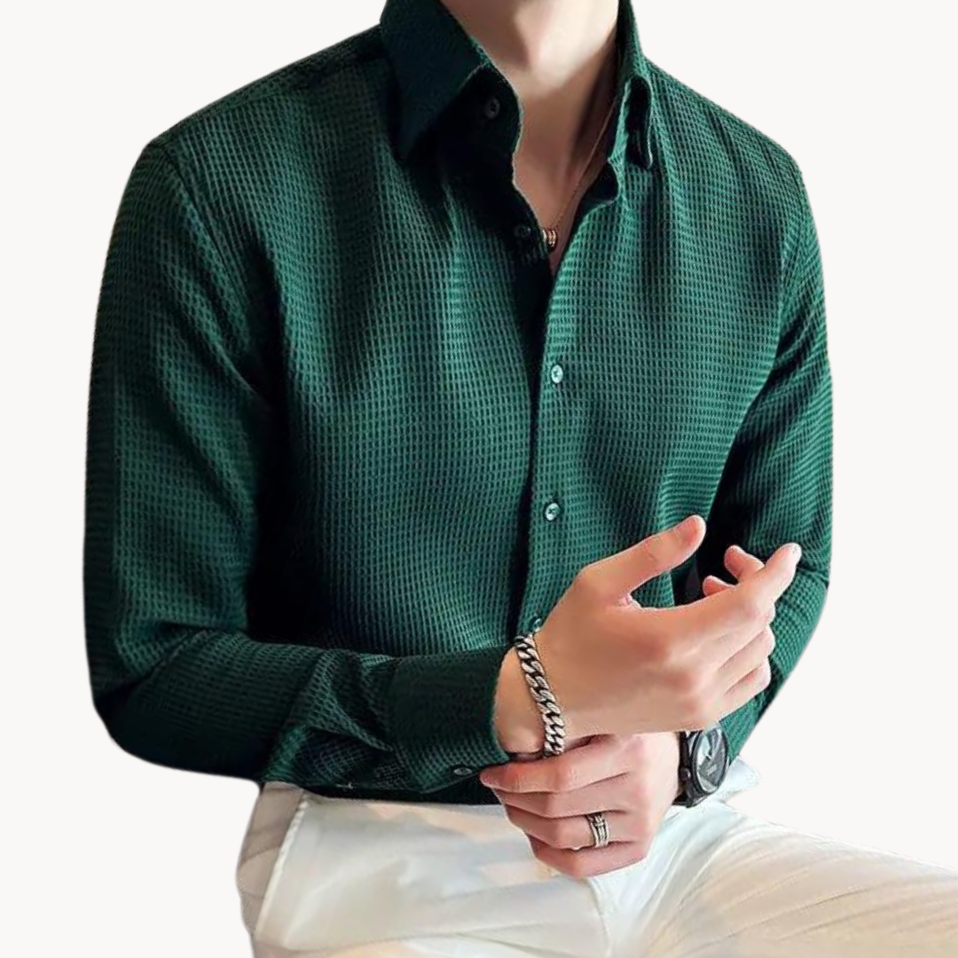 Image of Heren Getextureerd Lange Mouw Button-Down Overhemd
