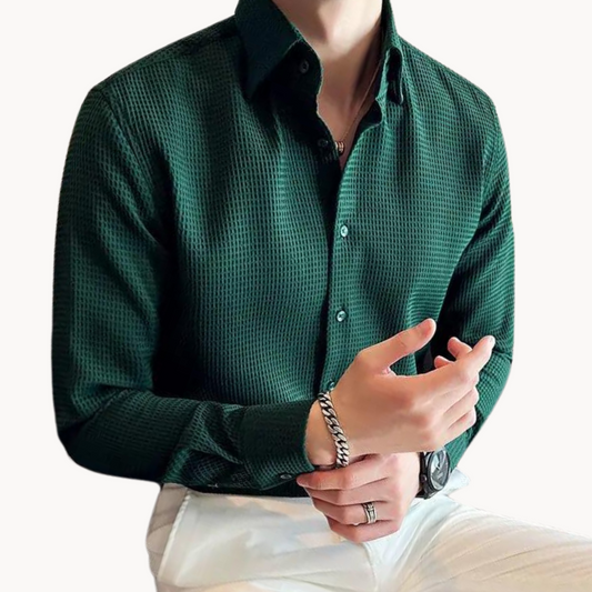 Image of Heren Getextureerd Lange Mouw Button-Down Overhemd