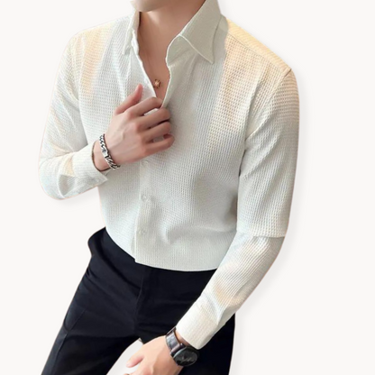 Image of Heren Getextureerd Lange Mouw Button-Down Overhemd