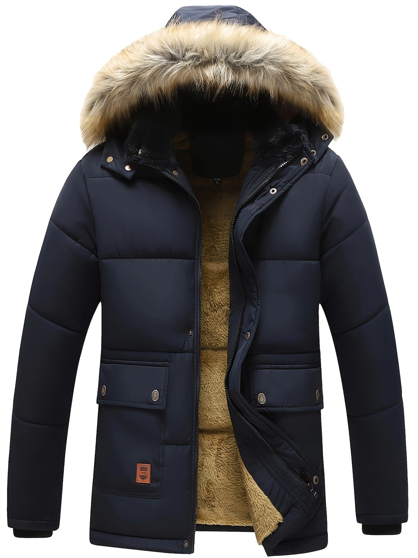 Image of Heren Gewatteerde Jas met Capuchon en Bontrand