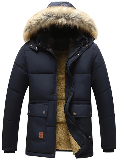 Image of Heren Gewatteerde Jas met Capuchon en Bontrand