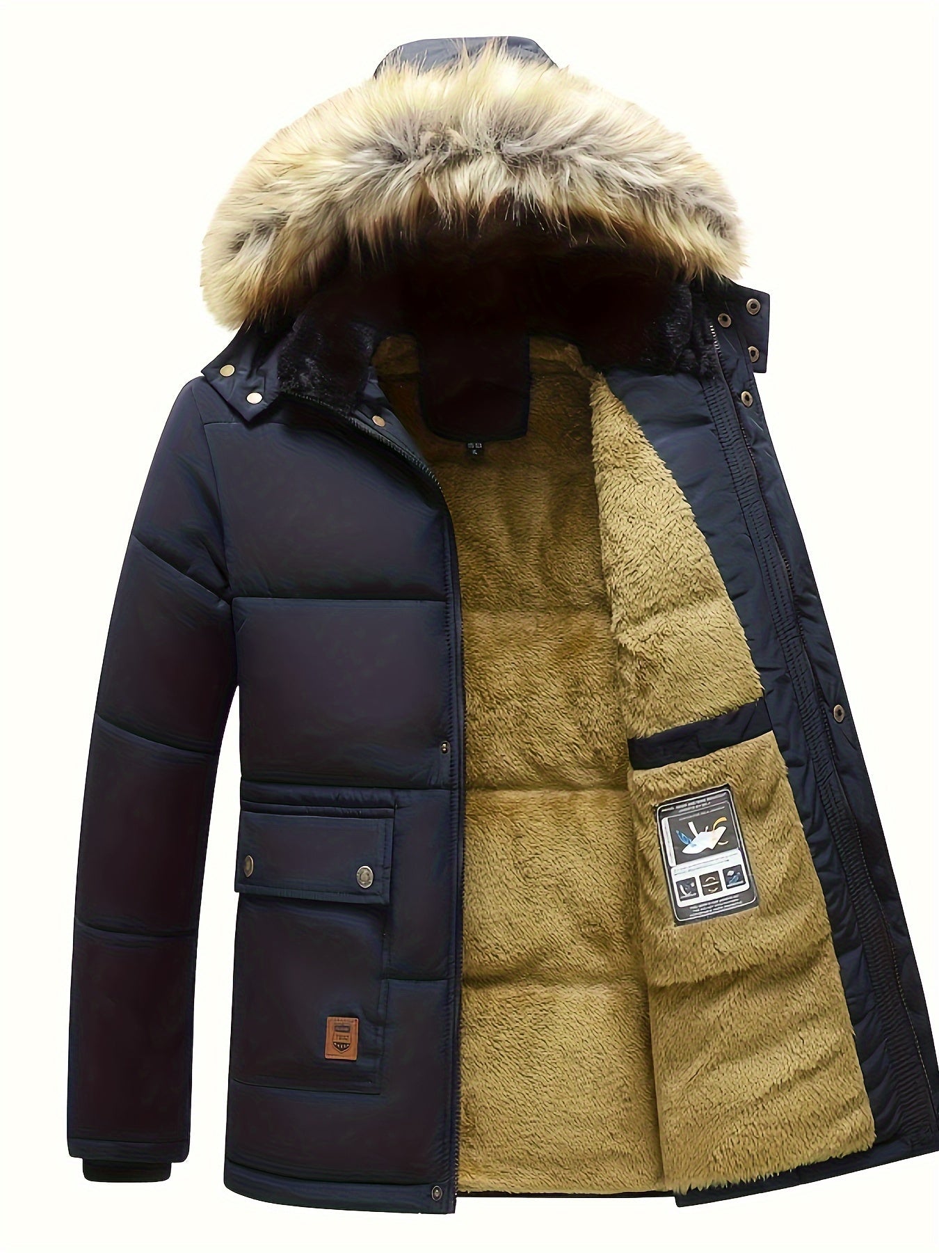 Image of Heren Gewatteerde Jas met Capuchon en Bontrand