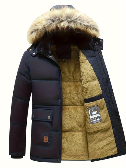 Image of Heren Gewatteerde Jas met Capuchon en Bontrand